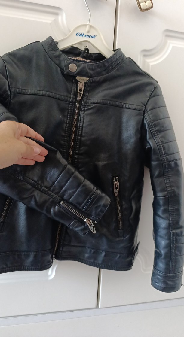 Erkek Çocuk Siyah Deri Biker Ceket - Görsel 3