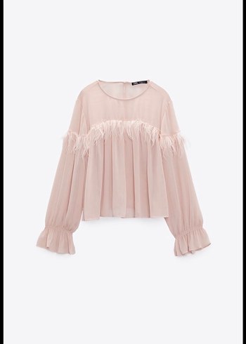 Zara Pudra Pembe Tuylu Volanli Bluz