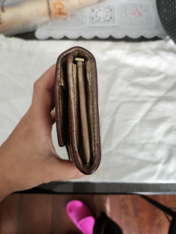 Altın Renkli, Kemer Tokalı, Yılan Desenli Deri Kadın Cüzdanı - Görsel 5