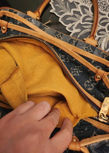 Desenli Gri Kot Kadın Çanta - Görsel 5