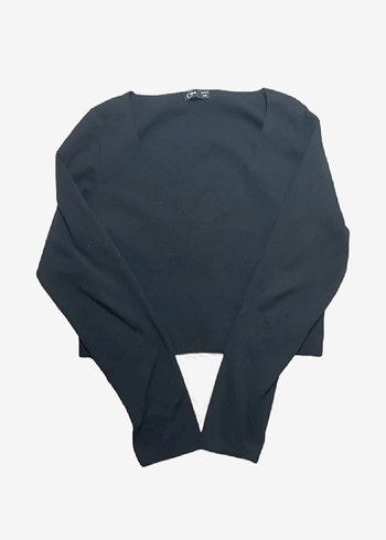 Defacto Cool V Yaka Minimal Siyah Uzun Kollu Ust