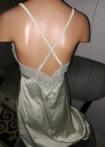 Diğer Dantel Detaylı Beyaz Midi Gecelik
