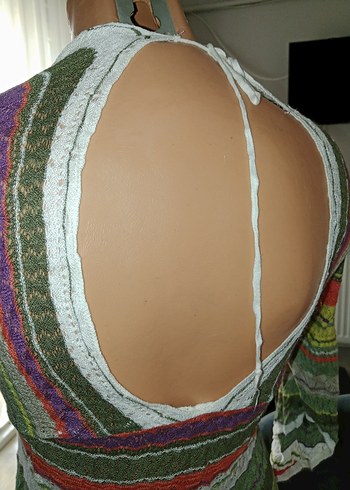 Bohem V Yaka Uzun Kollu Örgü Elbise - Görsel 3