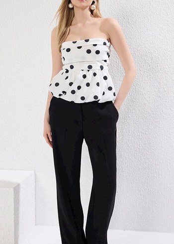 Puantiyeli  strablez bluz - Görsel 3