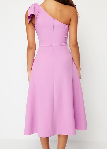 Pudra Tek Omuz Midi Kokteyl Elbisesi - Görsel 3