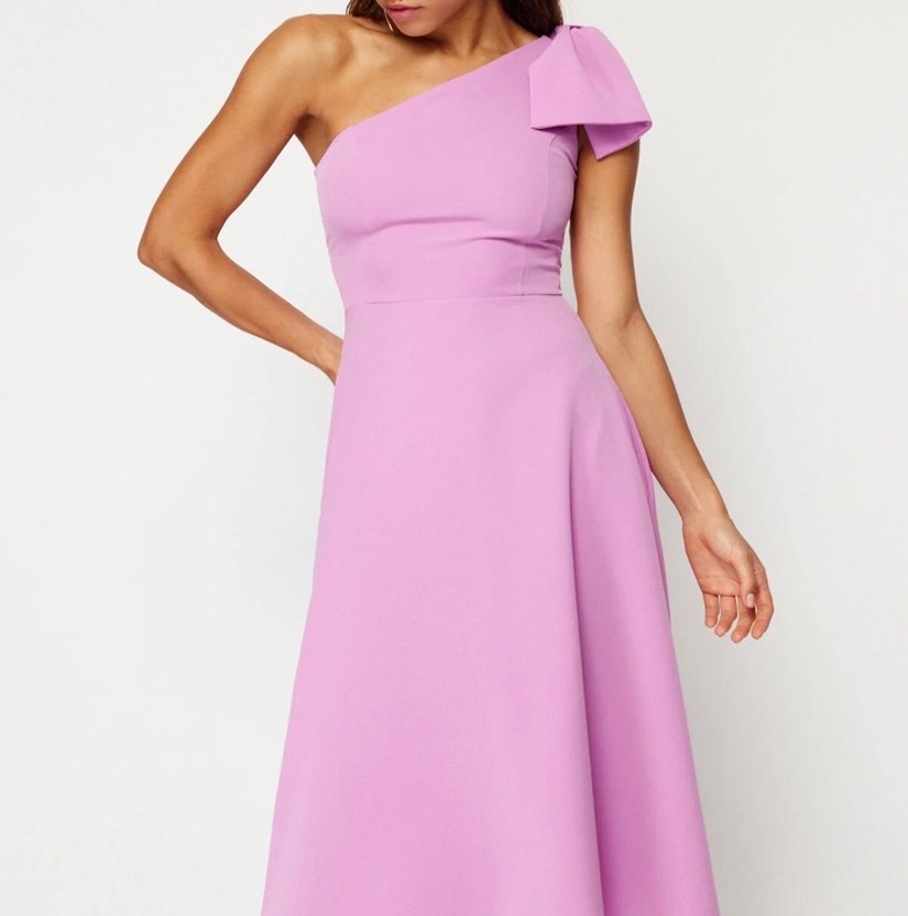 Pudra Tek Omuz Midi Kokteyl Elbisesi - Görsel 2