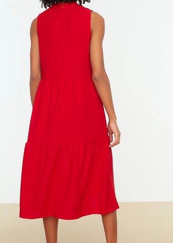 Kırmızı Kolsuz Midi Elbise - Görsel 2