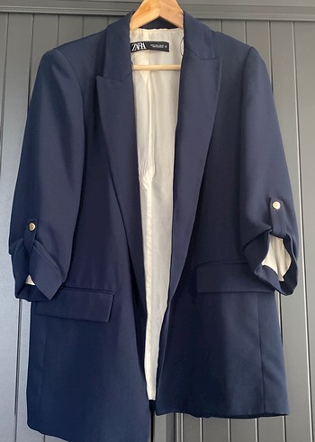 Zara Lacivert Uzun Blazer Ceket