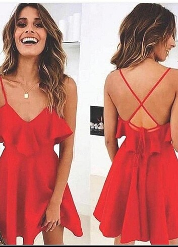 Özel dikim Sırt ipli volanlı elbise - Görsel 7