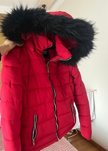 Kürklü Kırmızı Kadın Kış Montu - Görsel 4