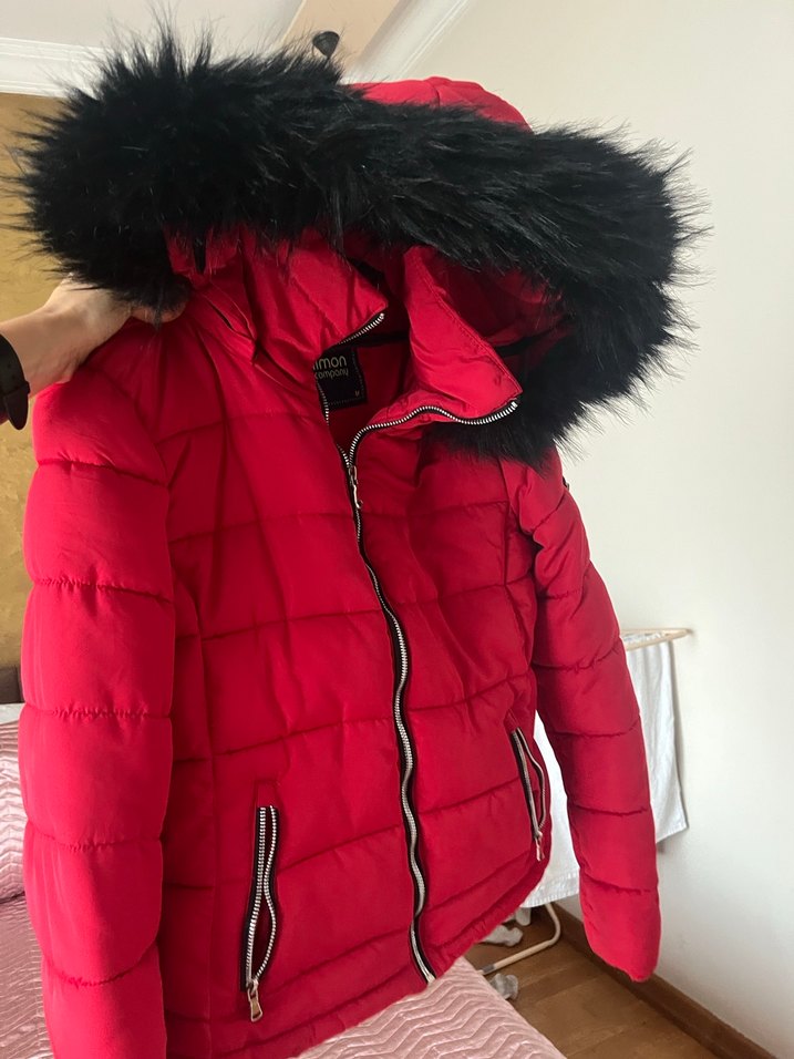 Kürklü Kırmızı Kadın Kış Montu - Görsel 4