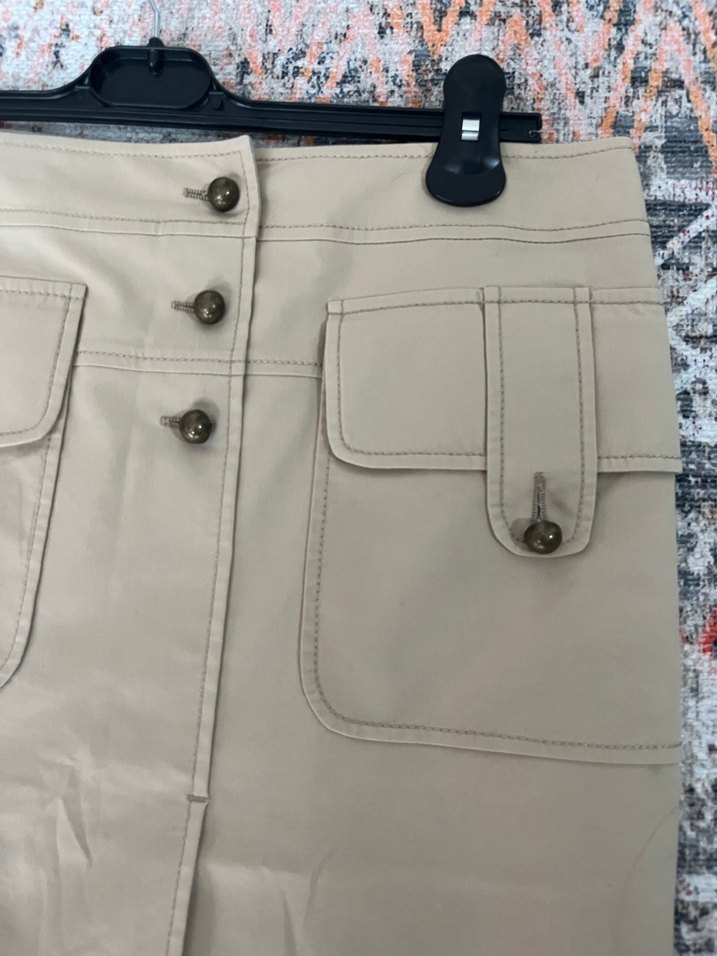 Düğmeli Bej Midi Etek Vakko - Görsel 2