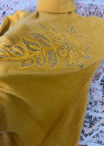 Nakışlı Sarı Bohem Balıkçı Yaka Kazak - Görsel 2