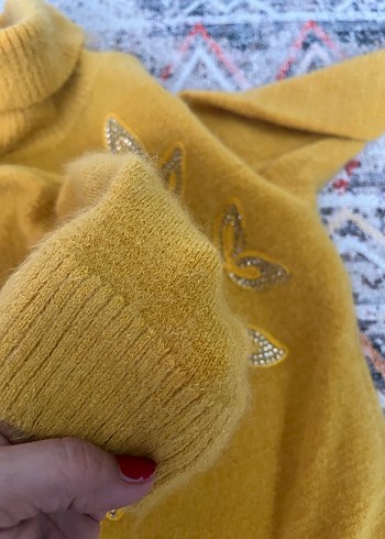 Nakışlı Sarı Bohem Balıkçı Yaka Kazak - Görsel 3