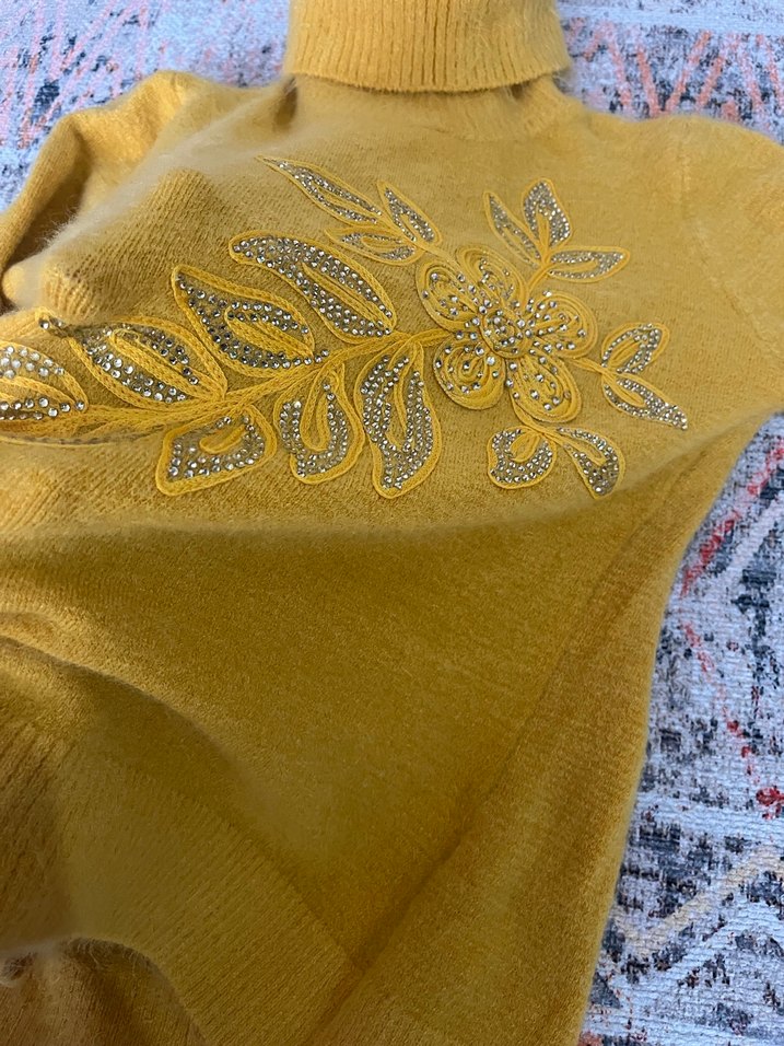 Nakışlı Sarı Bohem Balıkçı Yaka Kazak - Görsel 2