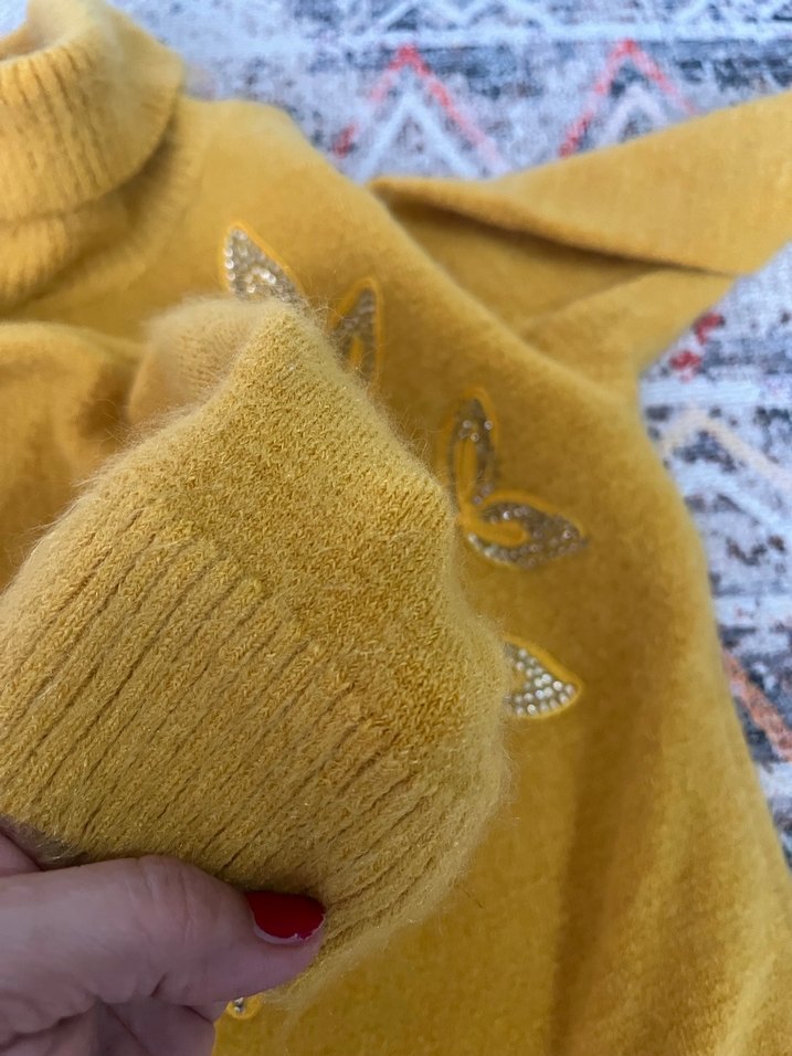 Nakışlı Sarı Bohem Balıkçı Yaka Kazak - Görsel 3