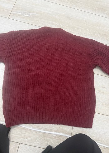 H&M H&M Bordo Kadın Örgü Kazak, Bisiklet Yaka, Rahat Kesim