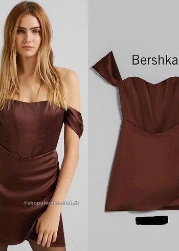Bershka Koyu Kahverengi Saten Mini Elbise