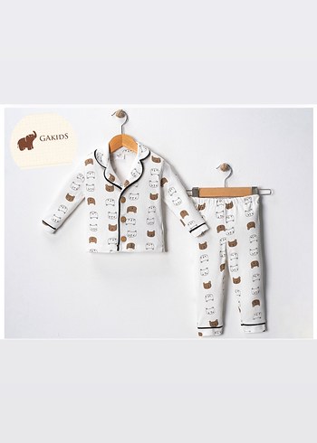 GAKIDS Erkek Çocuk Beyaz Desenli Pijama Takımı