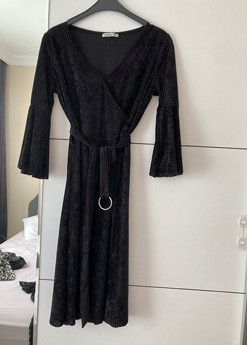 Midi Siyah Kadın Kadife Elbise - Görsel 5