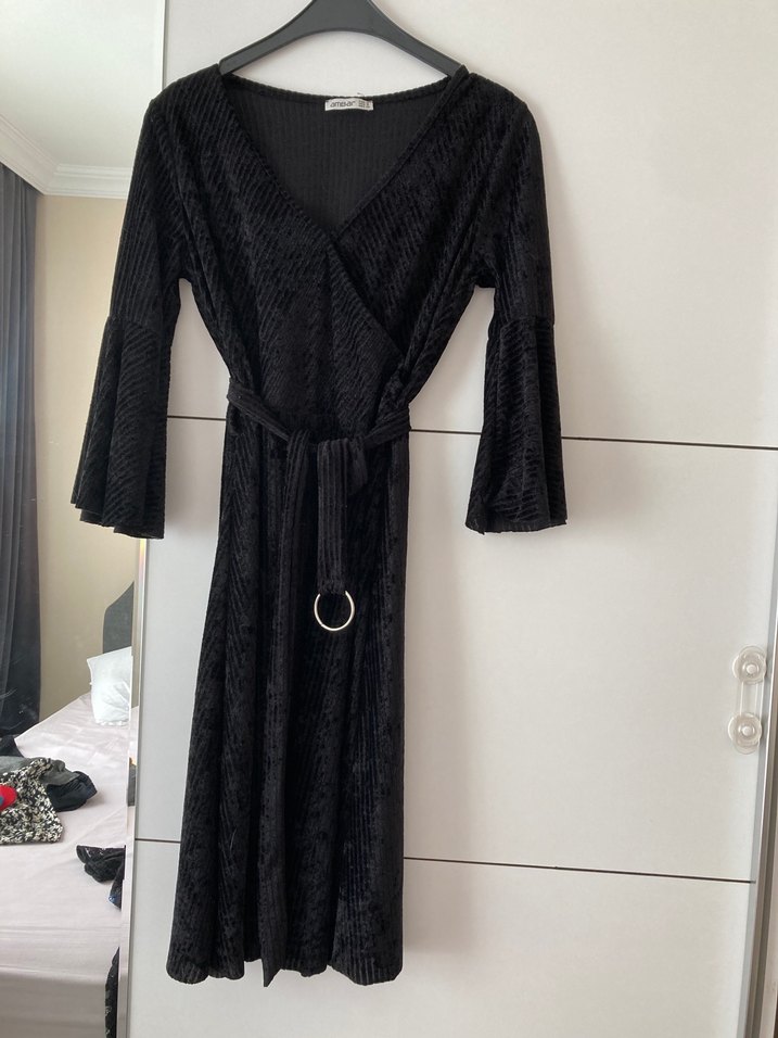 Midi Siyah Kadın Kadife Elbise - Görsel 5