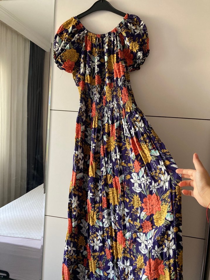 Çiçek Desenli Uzun Bohem Elbise - Görsel 3