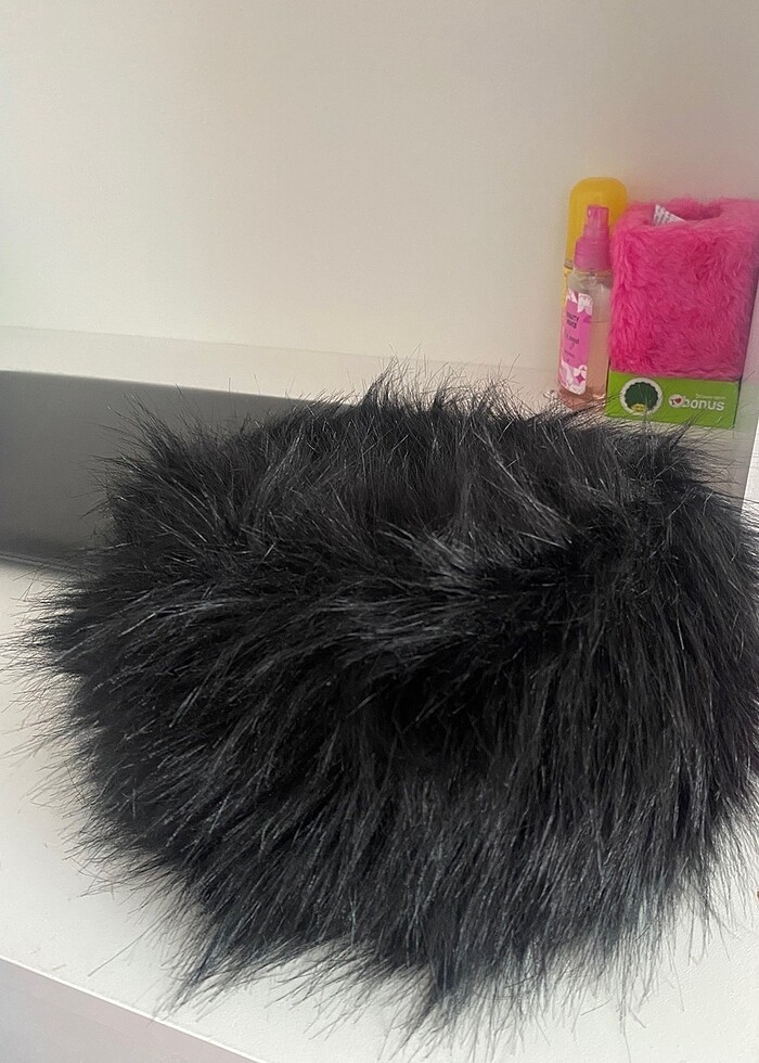 Siyah kürk peluş şapka - Görsel 2