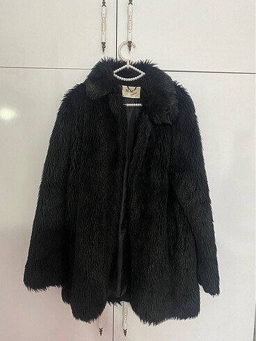 Kürk peluş mont siyah kaban - Görsel 3