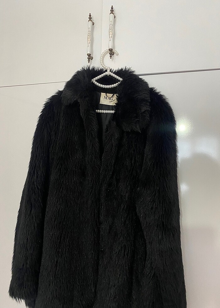 Kürk peluş mont siyah kaban - Görsel 2