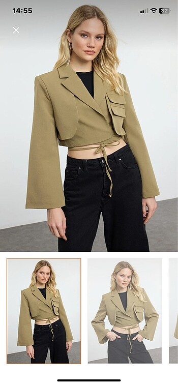 Kısa blazer ceket yeşil haki