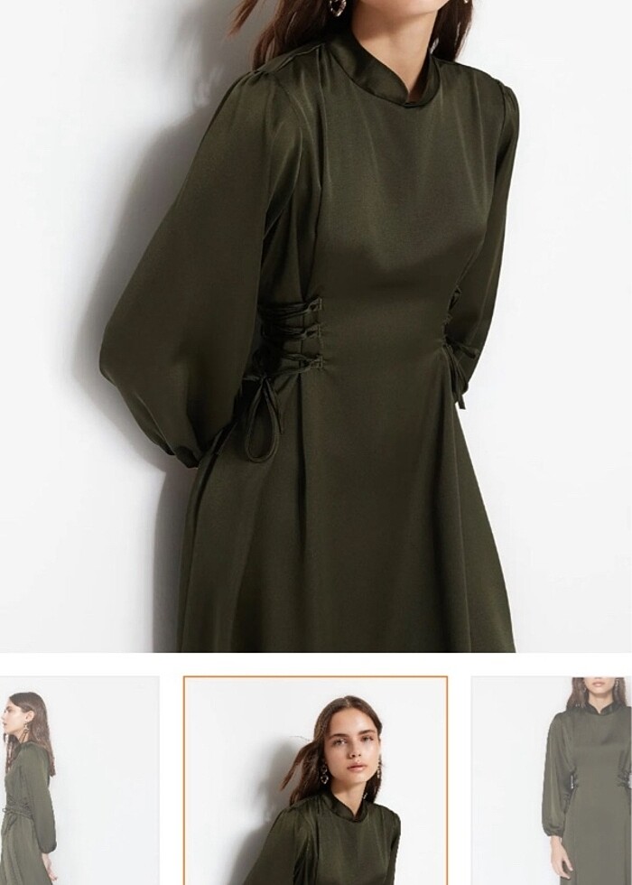 Milla haki elbise tesettür - Görsel 3