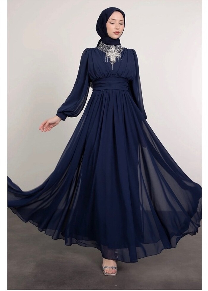 Tesettür abiye lacivert - Görsel 2