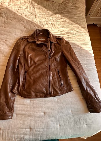 Massimo Dutti Kahverengi Massimo Dutti Deri Biker Ceket
