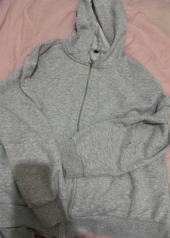 Defacto Gri Melanj Kapusonlu Fermuarli Sweatshirt