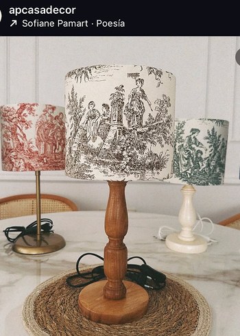 Beden beyaz Renk Bej fransız vintage Desenli Masa Lambası