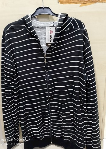 Diğer Sol Siyah Beyaz Cizgili Kapusonlu Sweatshirt
