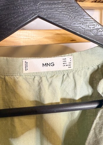 V Yaka Bej Midi Keten Elbise - Görsel 3