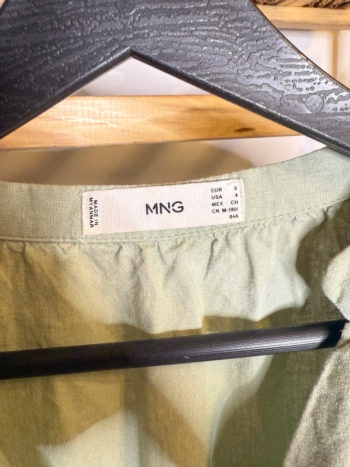 V Yaka Bej Midi Keten Elbise - Görsel 3