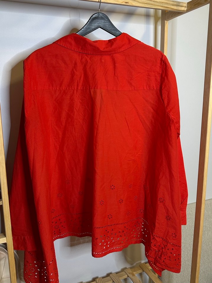 Kırmızı Nakışlı Uzun Kollu Bohem Gömlek - Görsel 3