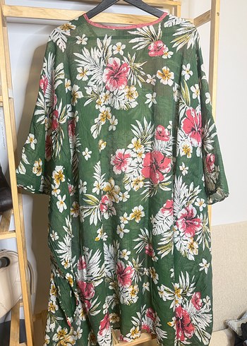 Çiçek Desenli Yeşil Uzun Bohem Kadın Kimono - Görsel 3