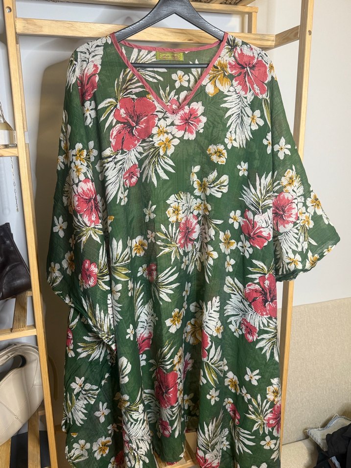 Çiçek Desenli Yeşil Uzun Bohem Kadın Kimono - Görsel 2