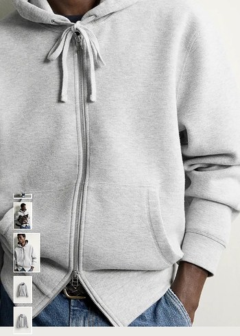 Zara Gri Melanj Kapusonlu Fermuarli Sweatshirt
