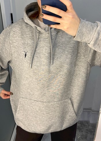 Kadın Gri Kapüşonlu Salaş Sweatshirt - Görsel 3