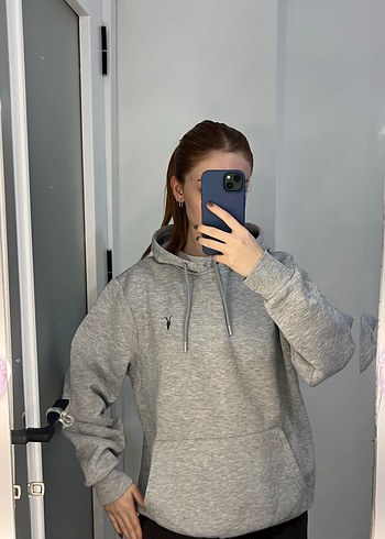 Kadın Gri Kapüşonlu Salaş Sweatshirt - Görsel 2