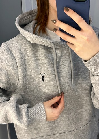 Kadın Gri Kapüşonlu Salaş Sweatshirt - Görsel 4