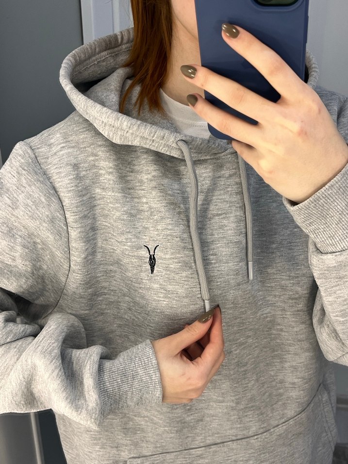 Kadın Gri Kapüşonlu Salaş Sweatshirt - Görsel 4