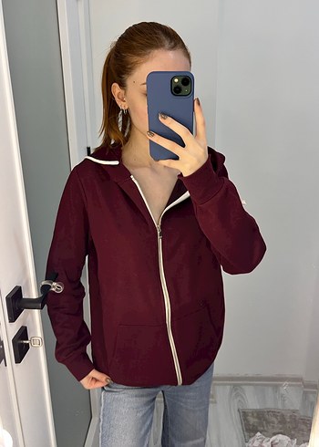 Bordo Fermuarlı Kadın Sweatshirt - Görsel 2