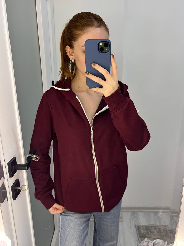 Bordo Fermuarlı Kadın Sweatshirt - Görsel 2