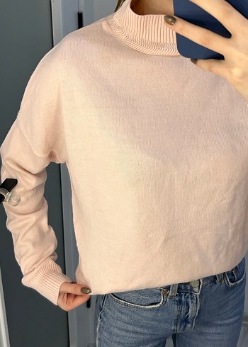 Pembe Yarım Balıkçı Yaka Salaş Triko - Görsel 2