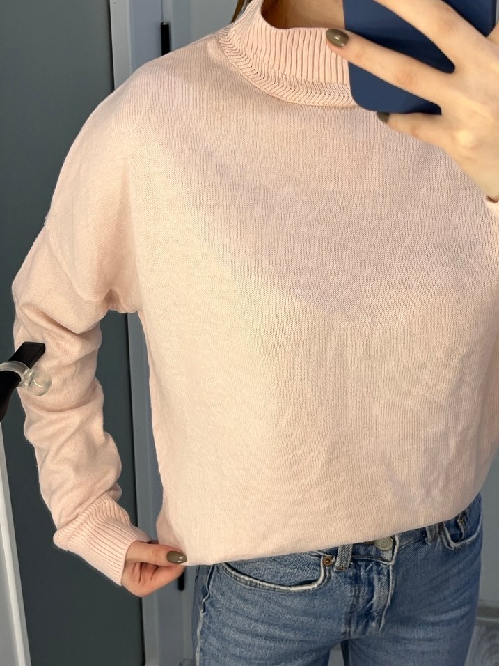 Pembe Yarım Balıkçı Yaka Salaş Triko - Görsel 2